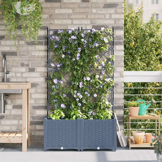 Berkfield Home Garden Planter with Trellis, 2 Piece Set, Grey, W: 80 cm, D: 40 cm, H: 143 cm – 1