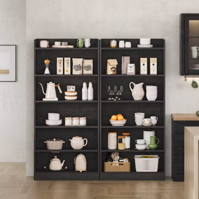 Yaheetech Modern Tall Open Shelf Bookcase with Adjustable Shelves, Black