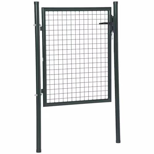 HOMCOM Steel Garden Gate Mesh Fence with Lock, Green, W: 97 cm, H: 150 cm