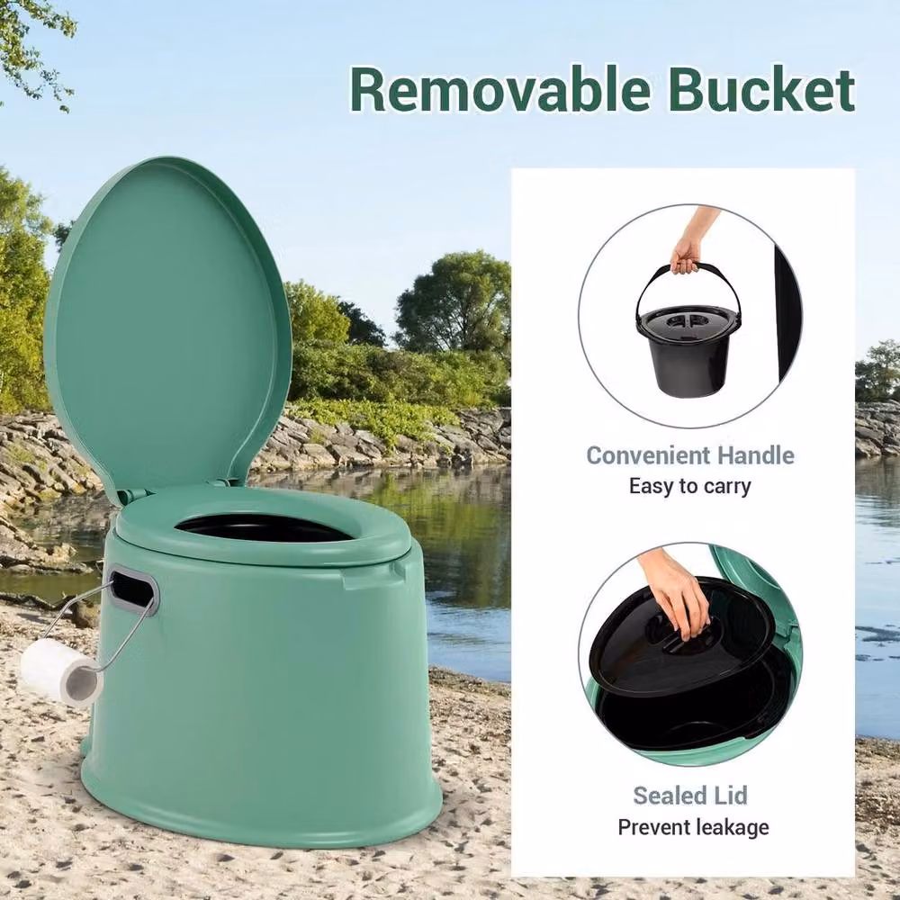 KORVIXA Versatile Camping Toilet with Detachable Inner Bucket, Green – 4