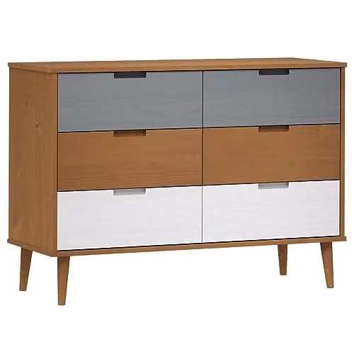 vidaXL MOLDE Chest of Drawers in Brown Solid Pine Wood, W: 113 cm, D: 40 cm, H: 80 cm