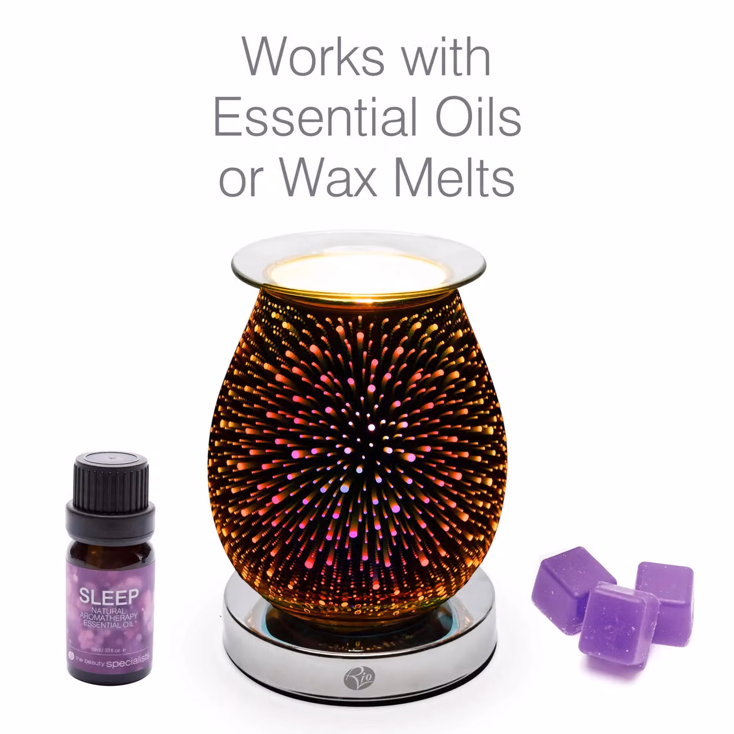 Rio Alura Electric Wax Melt Burner and Aroma Diffuser Lamp with 3D Firework Design in Silver, Purple, Yellow and Orange, W/D/H: 12.5 x 12.5 x 16.5 cm – 4