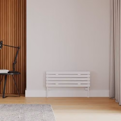 UK Radiators Omeara Axis White Elliptical Tube Horizontal Designer Single Panel Radiator W: 80 cm, H: 29 cm – 2