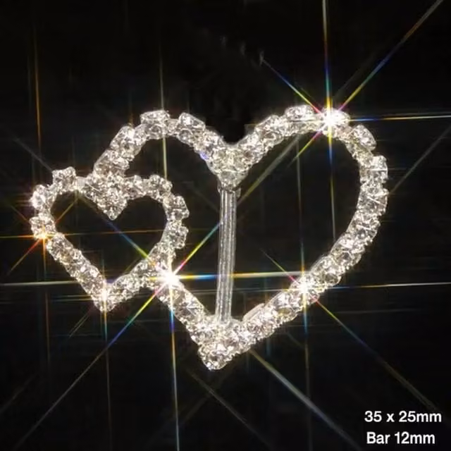 Syntego Pack of 10 Silver Heart Rhinestone Diamante Ribbon Slider Buckles in Large and Small Sizes