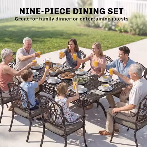 Outsunny 9 Piece Cast Aluminium Garden Dining Set, 8 Seater, Bronze Tone, W/D/H: 106 x 72 x 82 cm – 3