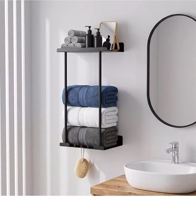 Living and Home Wall Mounted Adjustable Metal Towel Rack in Black – 1