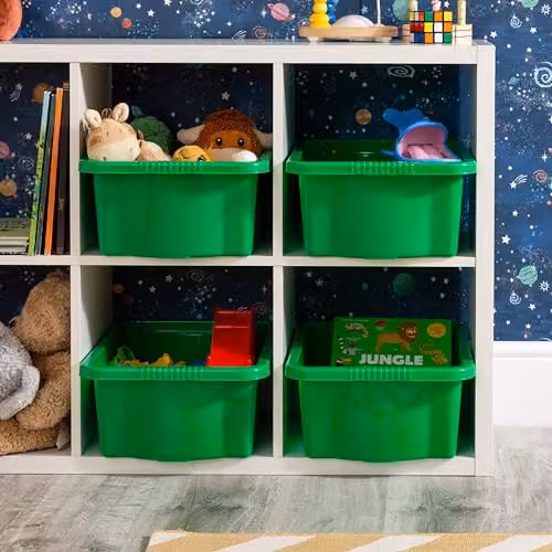 Wham Stack & Store 4 x 16L Plastic Storage Boxes in Green – 4