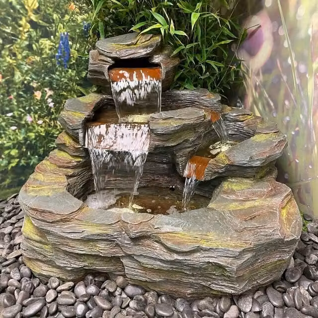 Tranquility Andesite Grand Stone Mains Powered Cascade Water Feature in Grey