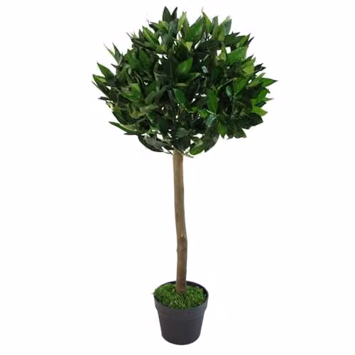 Leaf Pair of Artificial Green Bay Laurel Topiary Ball Trees, Height: 90 cm – 4