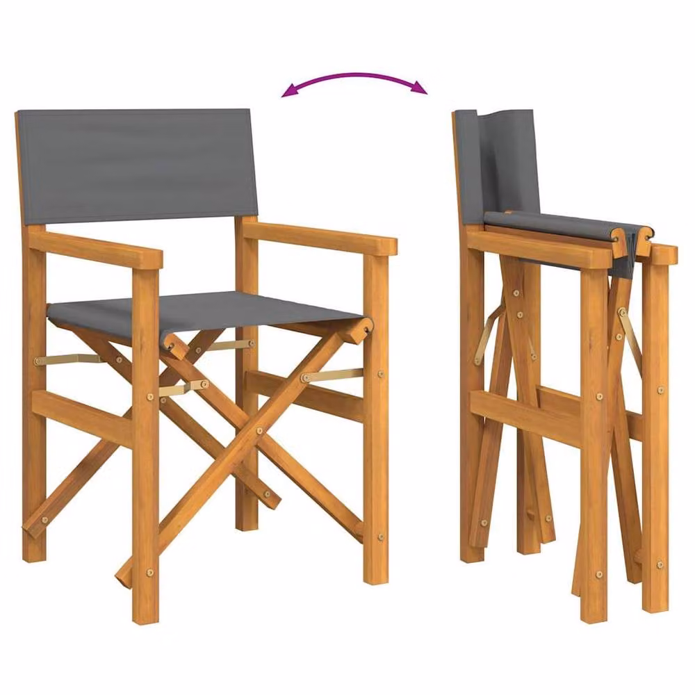 Berkfield Home Set of 2 Grey Folding Director's Chairs in Solid Teak Wood – 4
