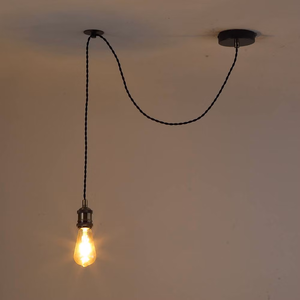 Kairui Lighting Industrial Pendant Ceiling Light in Black and Gold/Brass with Adjustable 1.3m Braided Cable and Included Bulbs – 2