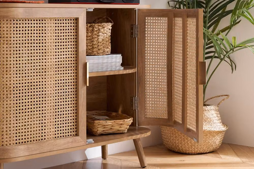 Birlea Noah 2 Door Rattan and Oak Sideboard in Beige – 2