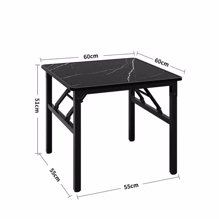 FLAVORA Black Marble Glossy Round Folding Dining Table for Kitchen or Garden