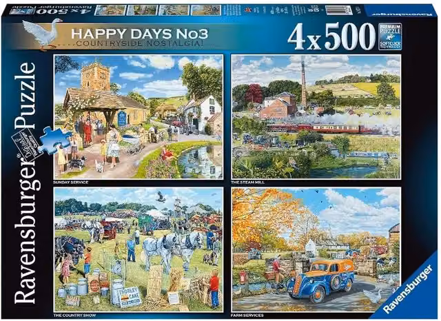 Ravensburger Countryside Nostalgia Jigsaw Puzzle Set, 4 x 500 Pieces, Multicolour