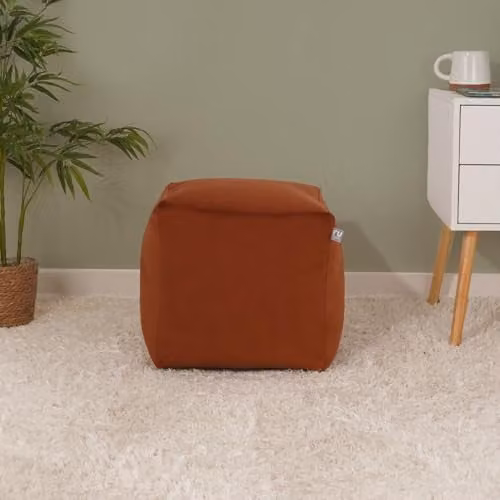 rucomfy Velvet Cube Bean Bag Pouffe Footstool in Orange, W/D/H: 38 x 38 x 38 cm