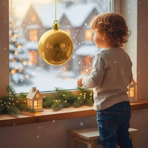 Shatchi Gold Glossy Christmas Bauble, 25cm Round Plastic Hanging Ornament – 7