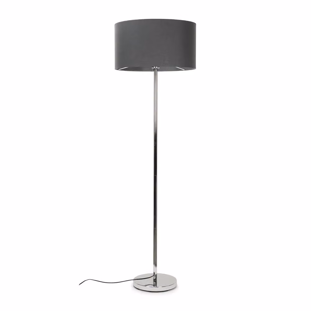ValueLights Charlie Chrome Floor Lamp with Grey Fabric Cylinder Shade – 2