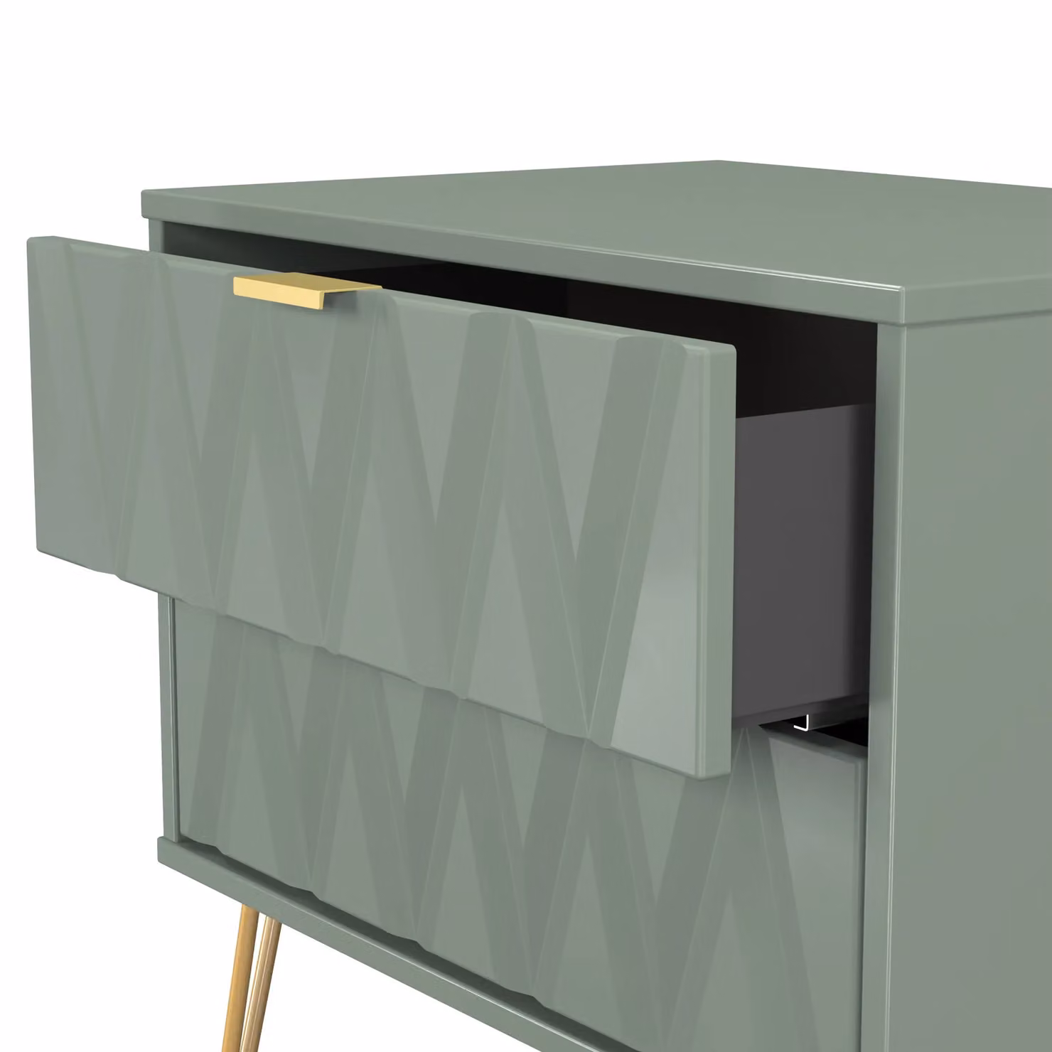 Ready Assembled 2 U Dallas 2 Drawer Side Table in Pale Green and Gold – 3