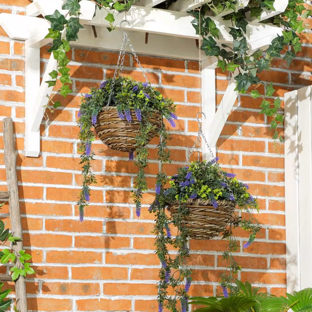 STILVORA Set of 2 Purple Artificial Hanging Lavender Plants – 3