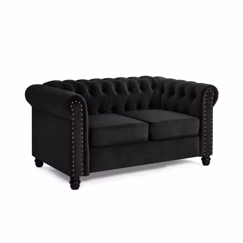 Home Detail Chester 2 Seater Black Velvet Chesterfield Sofa – 2