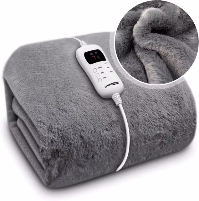 Dreamcatcher Grey Electric Heated Blanket Throw with Soft Fleece and Faux Fur, W/D/H: 160 x 130 cm – 1