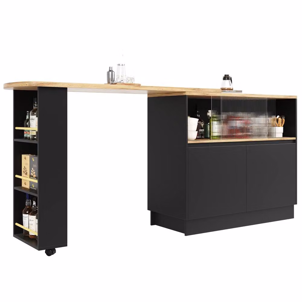 Merax Black Swivel Breakfast Bar Table with Glass Door Storage Cabinet – 8