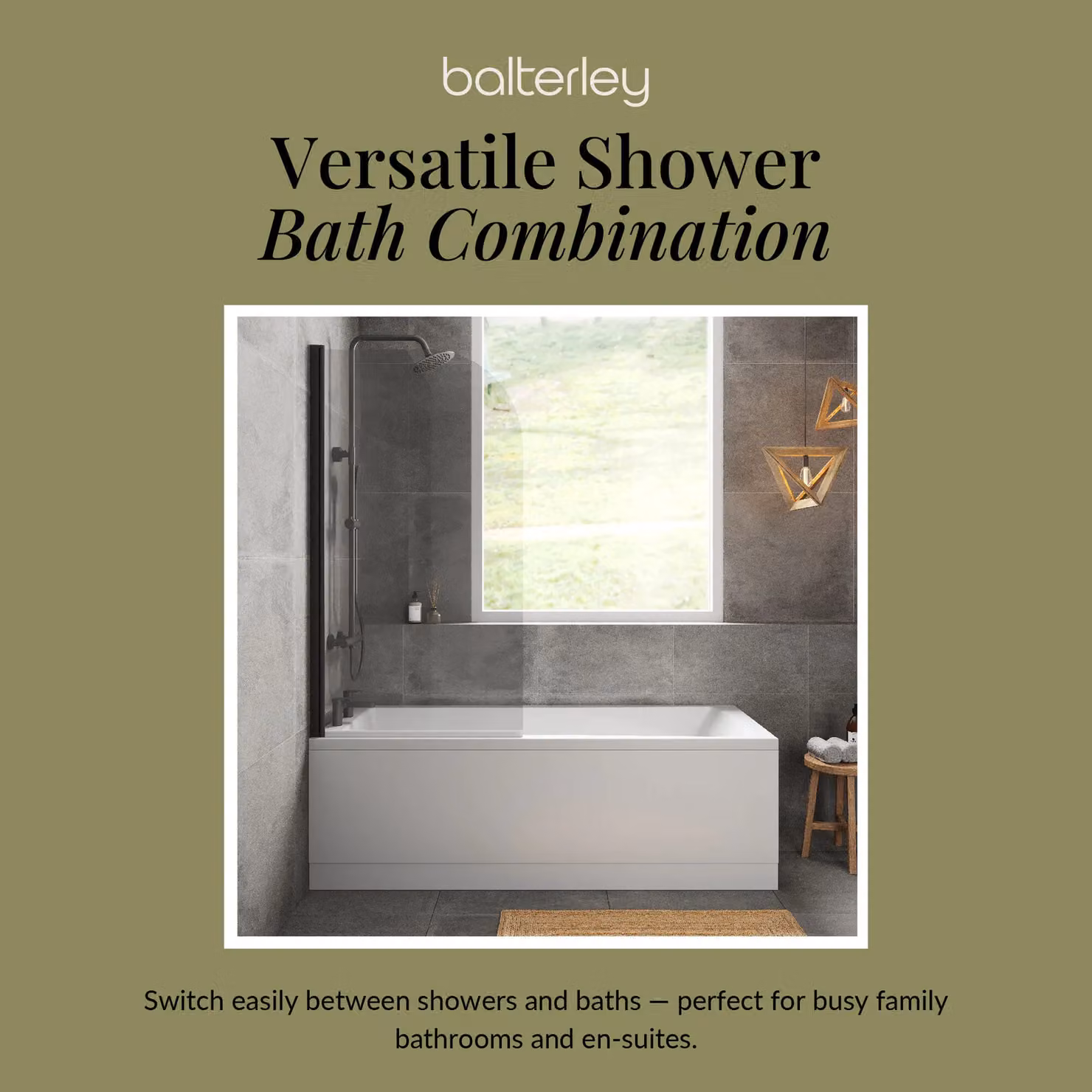 Balterley Square Single Ended Rectangular Bath with Apron and Black Round Corner Screen, White, W/D/H: 170 x 70 x 40 cm – 4