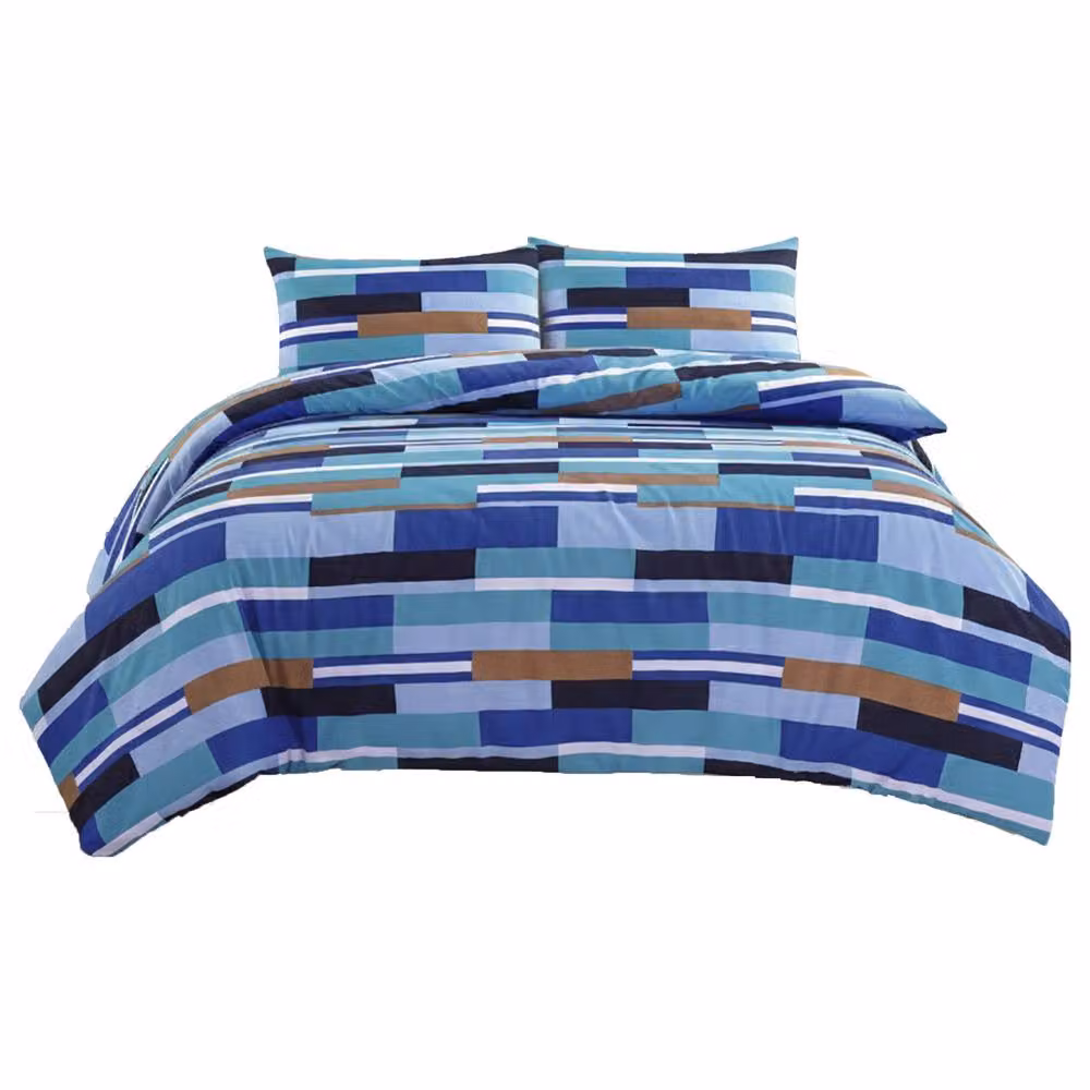 Snug City Modern Blue Geometric Colour Block Duvet Cover and Pillowcase Set, Super King, 200 x 200 cm – 2