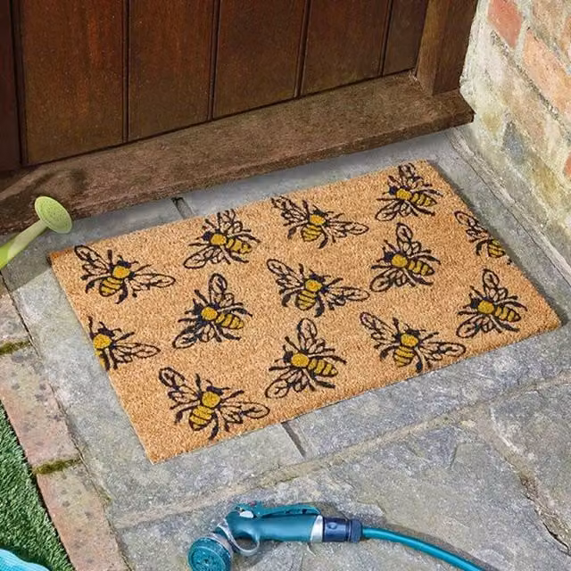 Garden Mile Heavy Duty Rectangular Coir Door Mat with Bees in Brown and Black