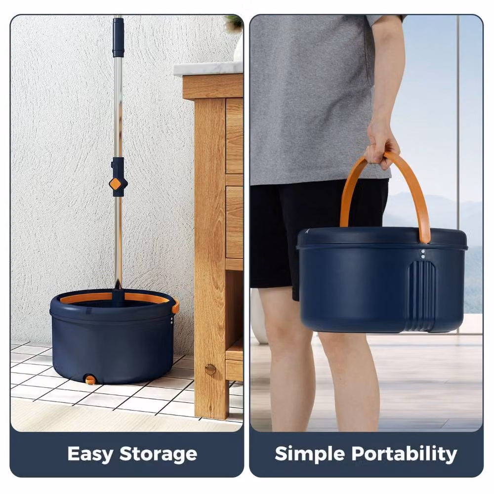 Costway Mop and Bucket Set with Wringer and 2 Microfibre Pads in Blue – 6