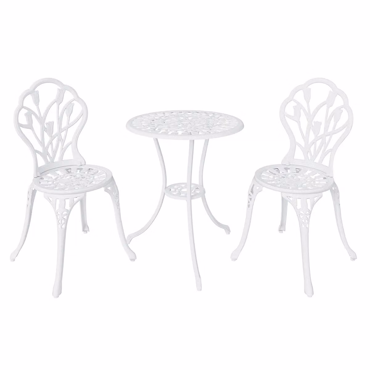 Charles Bentley 3 Piece Tulip Cast Aluminium Patio Bistro Set with Round Table and 2 Chairs in White – 2