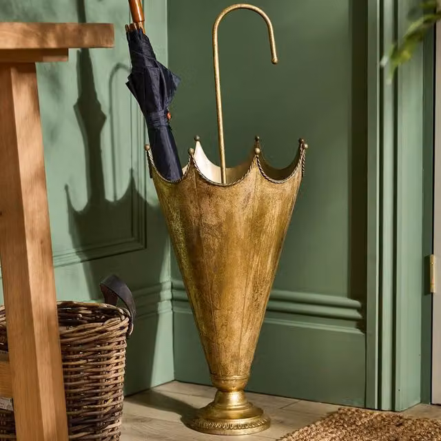 Dibor Vintage Regal Gold Metal Umbrella Stand, H: 75 cm, W: 30 cm