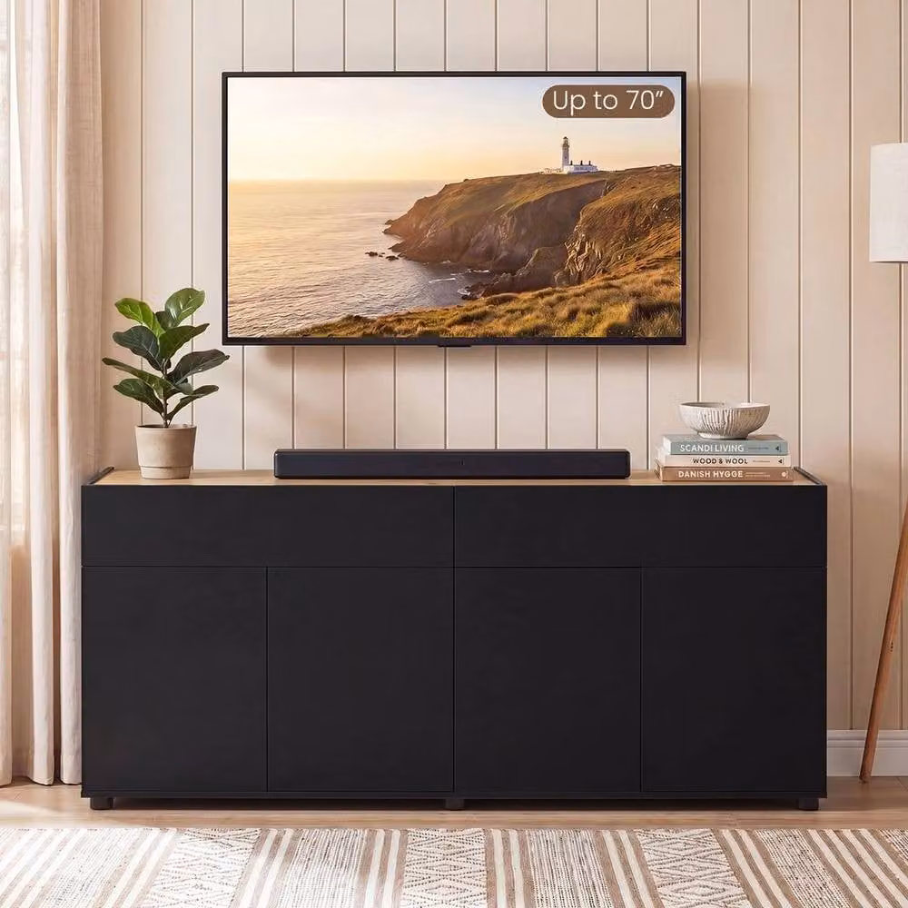 KORVIXA Black MDF TV Stand Credenza, W/D/H: 160 x 100 x 100 cm – 3