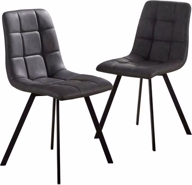 FORGEVIO Set of 2 Grey Fabric Dining Chairs with Black Metal Legs – 1