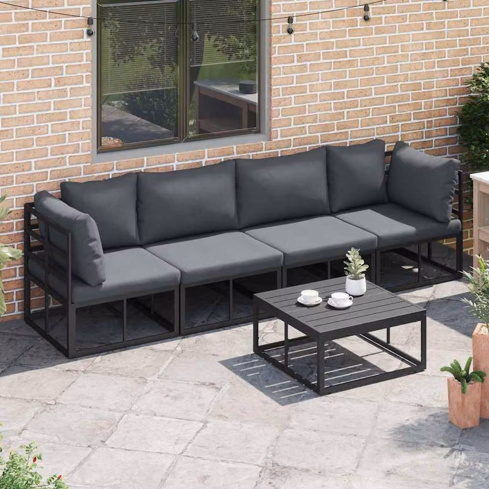 Berkfield Home 4 Piece Modern Outdoor 3 Seater Garden Sofa Set with Grey Cushions and Black Powder Coated Aluminium Frame – 5