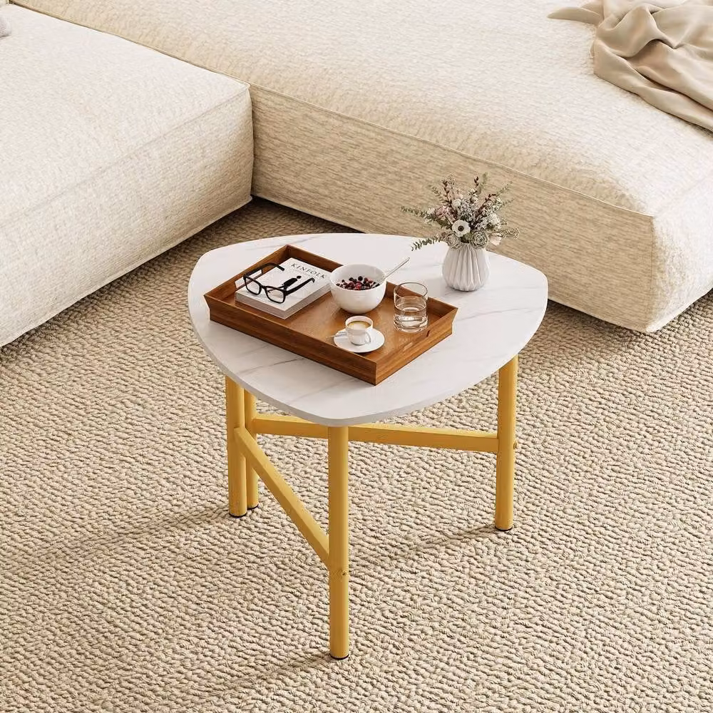 Gymax Modern Triangular Faux Marble Coffee Table in White – 2