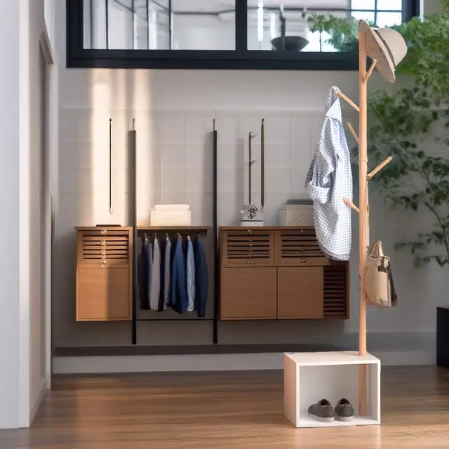 Pirlo Plush Hall Tree with Bench and 8 Hooks, Brown, H 180 x W 80 x D 30 cm