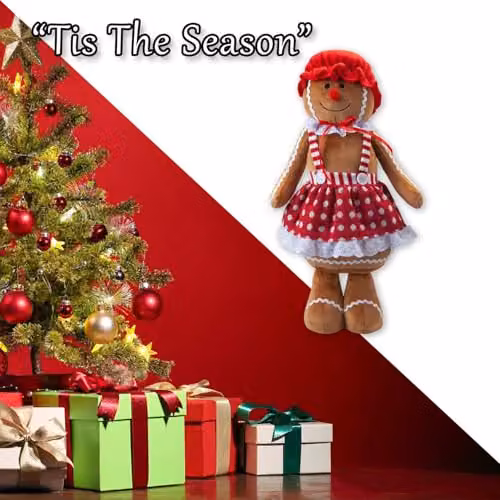 VFM e-Store Christmas Gingerbread Woman Decoration, Red, White and Multicolour, H 48 cm x W 27 cm – 5