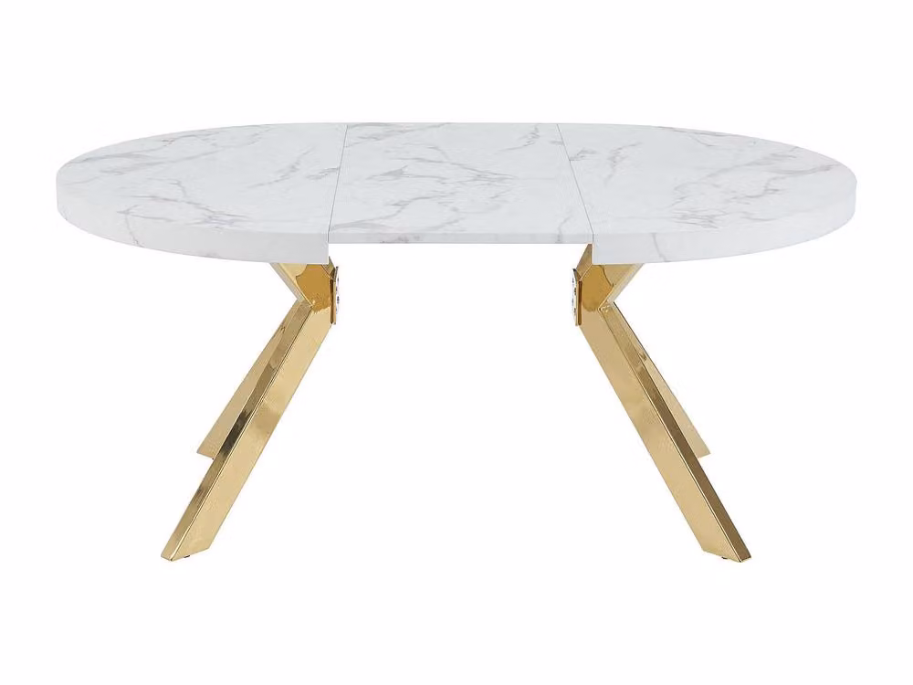 Vente-unique Extendable Round Dining Table in White Marble MDF and Metal, 4-8 Seater, W/D/H: 120 x 120 x 76 cm – 3