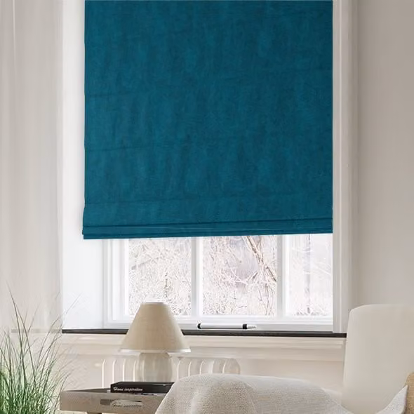 Terrys Clarence Made to Measure Roman Blind in Petrol Blue Velvet