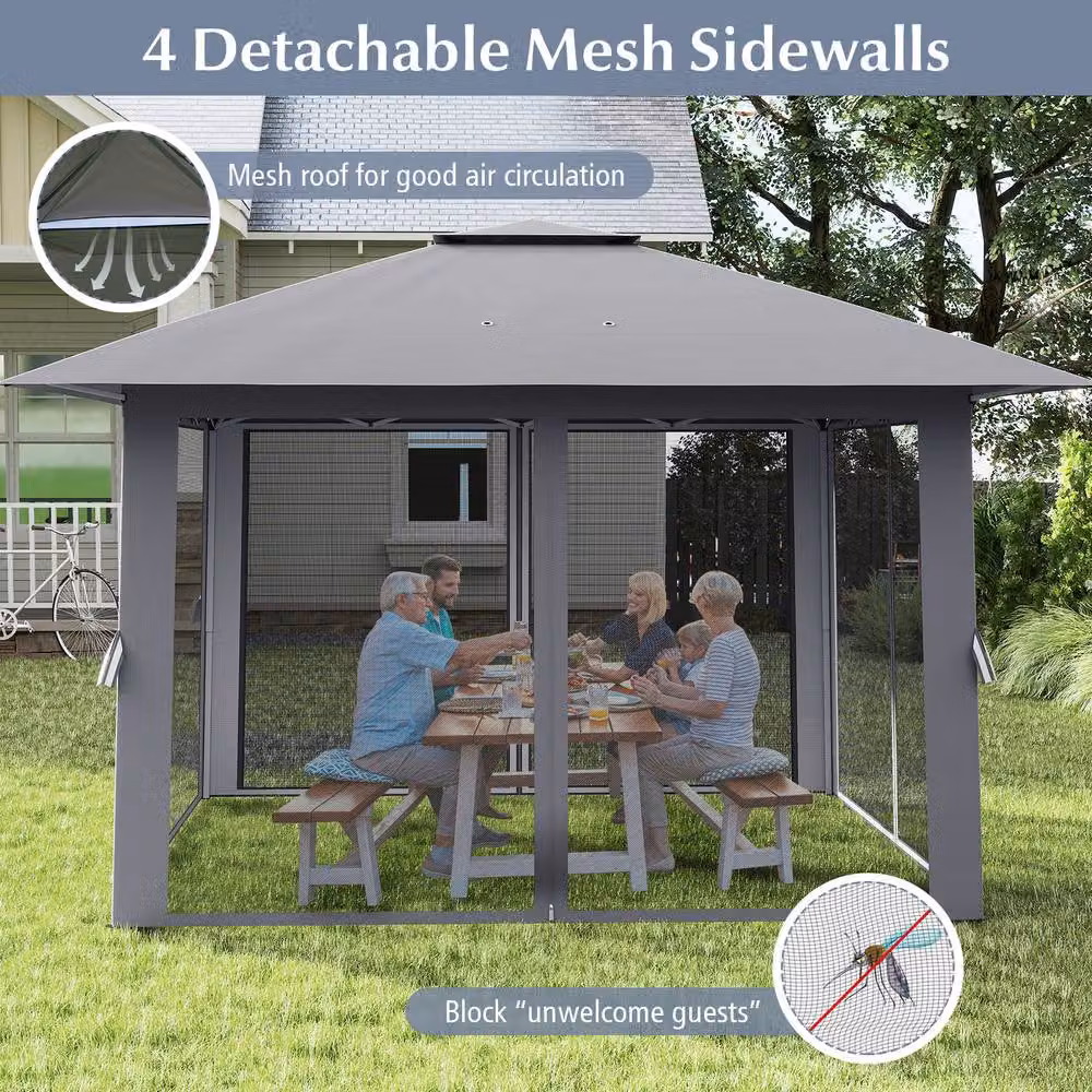 Gymax Pop Up Folding Canopy Tent with Mesh Netting, Grey – 6