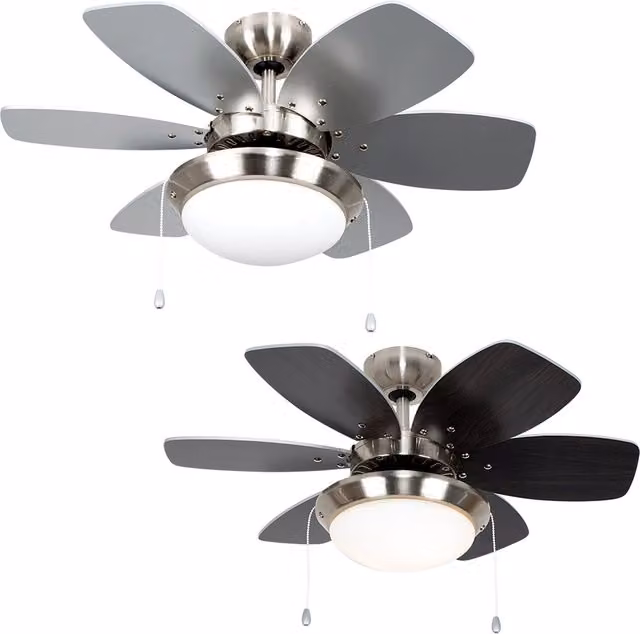 ValueLights Modern Chrome Ceiling Fan with Light and Pull Chain, Silver, Diameter: 76.2 cm