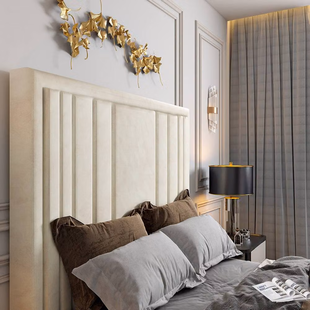 KDMD Yedingham Upholstered Soft Velvet Bed Frame in Cream, Super King, W/D/H: 200 x 152 x 152 cm – 3