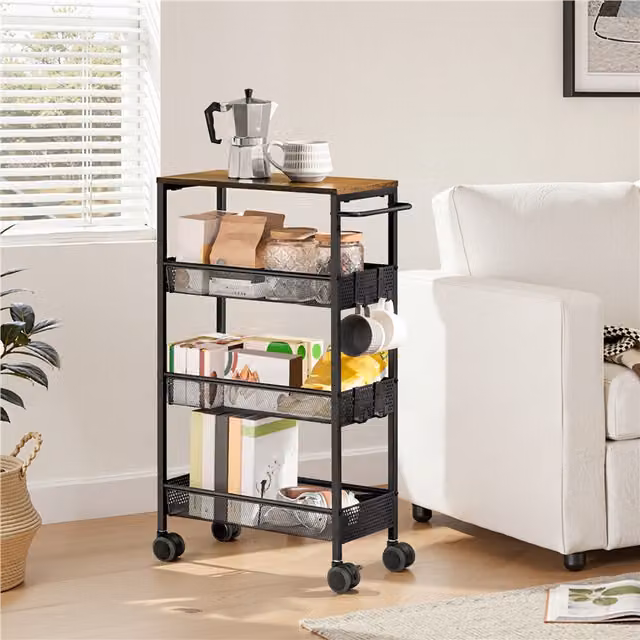 Yaheetech 4-Tier Rolling Storage Trolley in Brown Rustic Finish