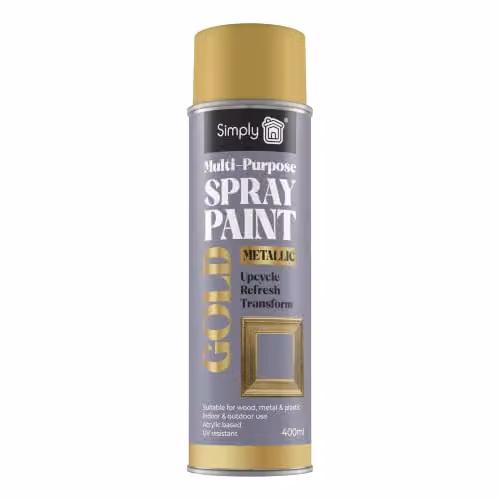Simply Auto Multipurpose Metallic Gold Spray Paint, 400ml Quick Drying Weatherproof Aerosol for Wood, Metal and Plastic – 1