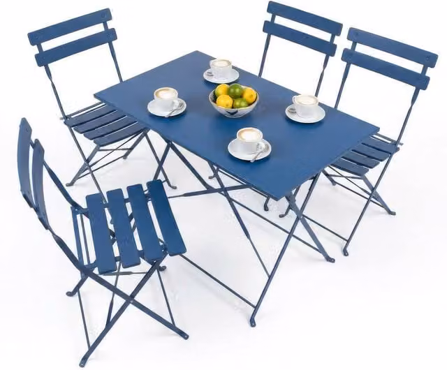 Harbour Housewares 5 Piece Sussex Folding Patio Bistro Set in Navy Blue – 1