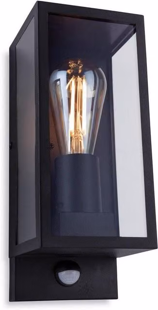 Netlighting Dallas Black Outdoor PIR Motion Sensor Flush Box Wall Light IP44 E27