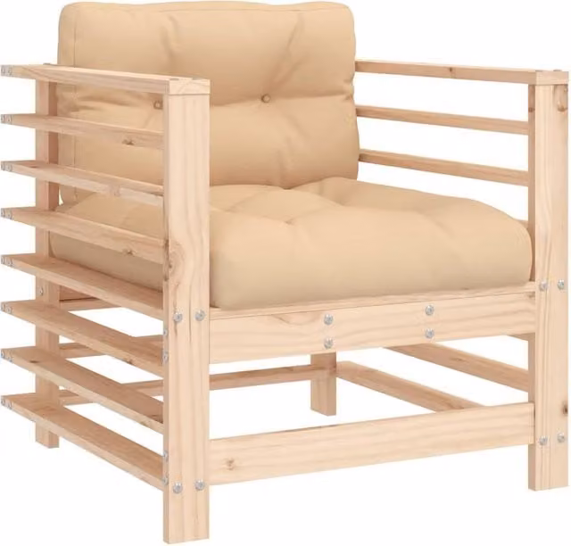 Berkfield Home Beautiful Garden Chairs with Cushions, Set of 2, Solid Pine Wood in Light Tan and Beige, W/D/H: 63.5 x 63.5 x 60 cm