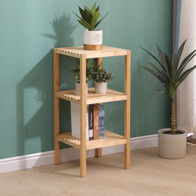 HMD Furniture Birch Wood Book Storage Shelf in Natural Beige, Height: 79.5 cm