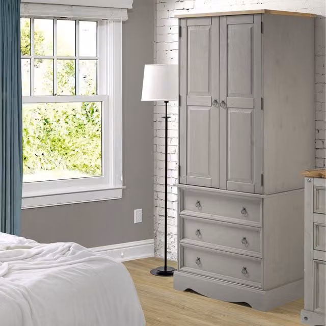 Core Corona Grey and Waxed Pine 2 Door Wardrobe with 3 Integrated Drawers – 2